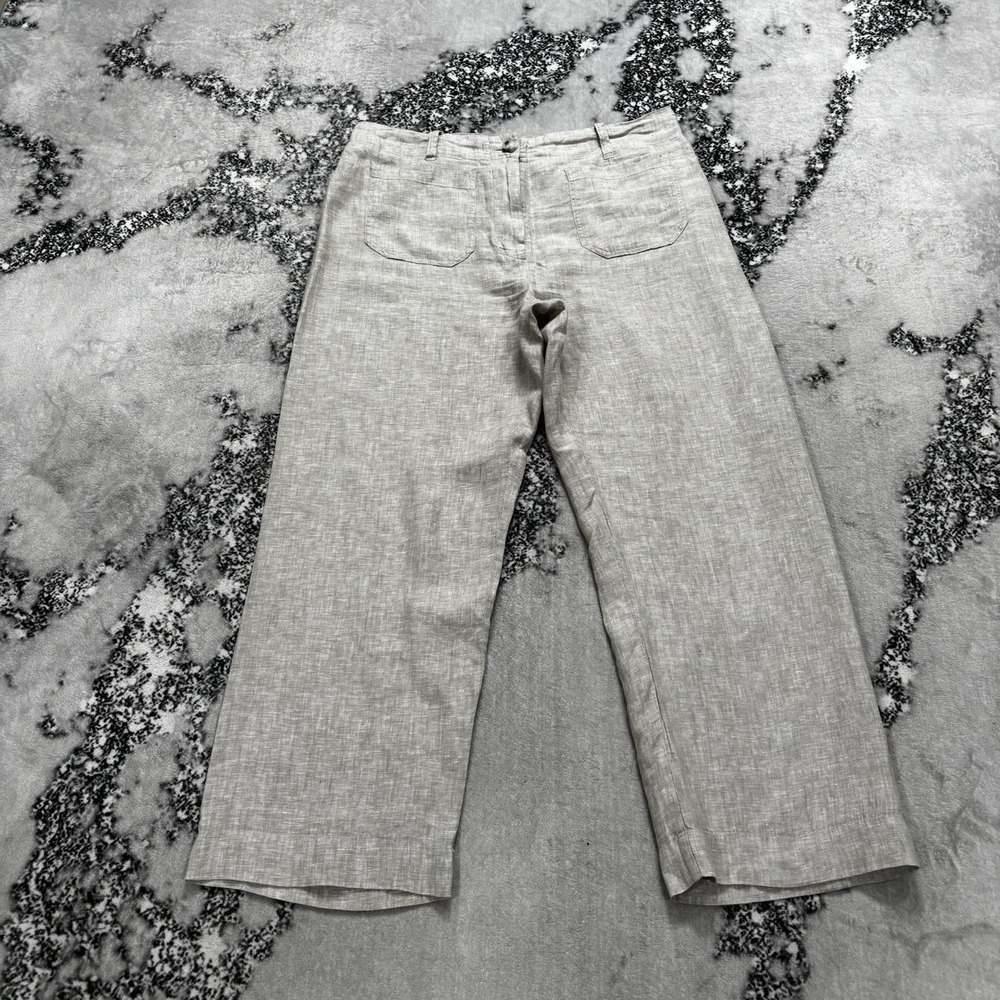Quince Linen Pants Womens Size 12 Beige Wide Leg Patch Pocket Casual